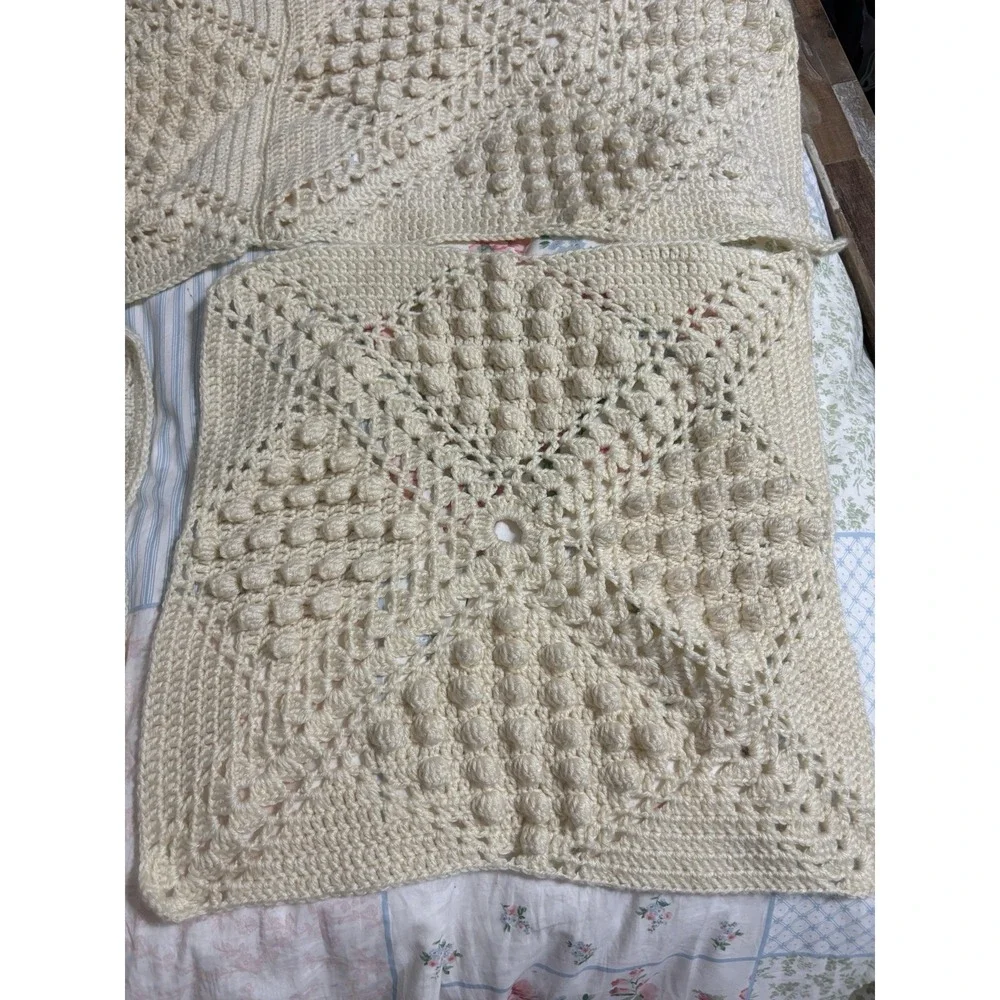3 Pc Crocheted Cream Granny Square Cottage Core Granny 18